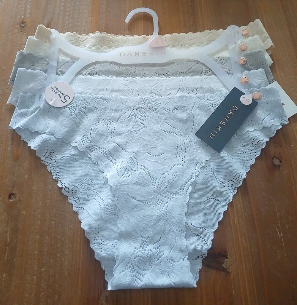 5-Pack Danskin Women's No-Show Laser-Cut Lace Cheeky Panties Pastels Small